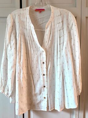 Vilagallo White Cotton Blouse with Shimmery Gold & Silver Accents Size 40